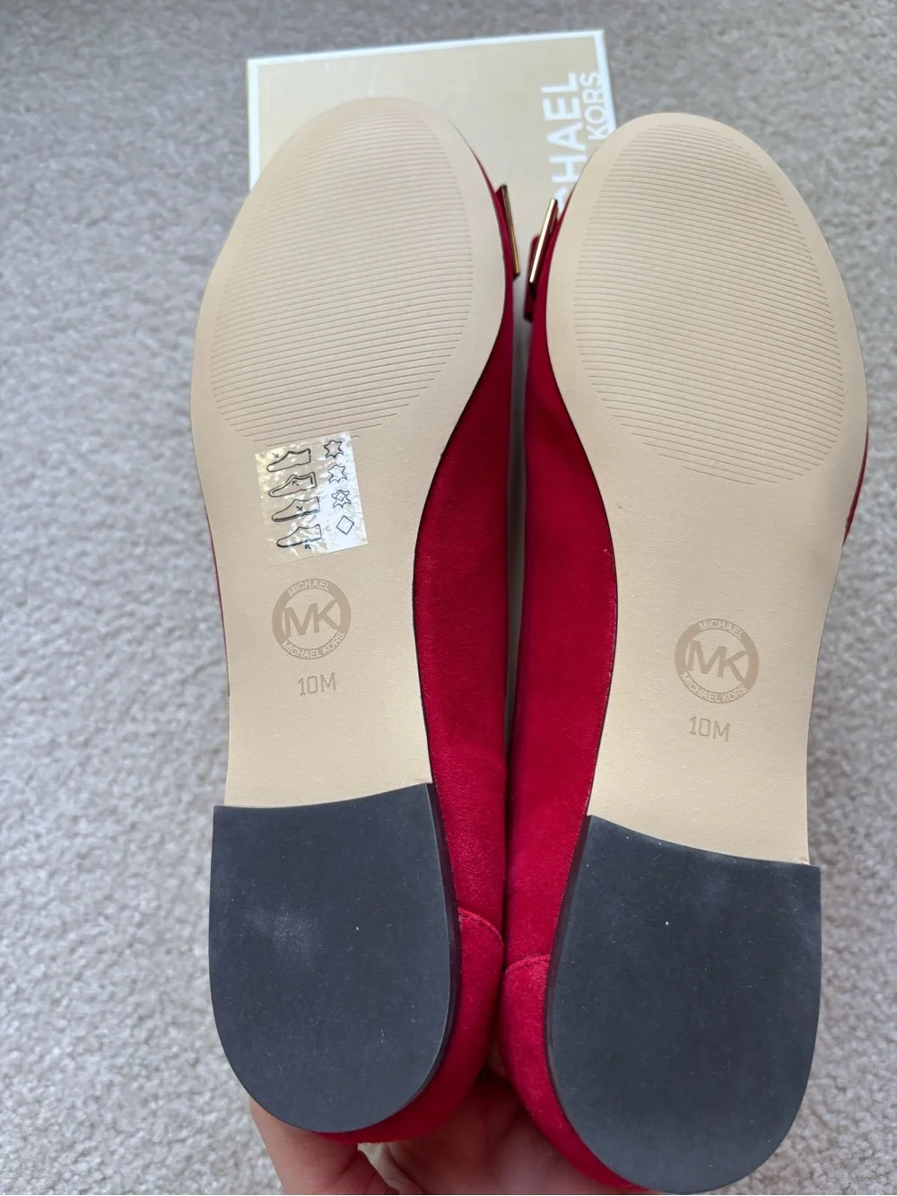 New! Michael Kors Red Suede Bow Flats with Gold Accent